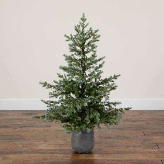 Nearly Natural 4ft. Pre-Lit Artificial Christmas Tree in Gray Ceramic Planter